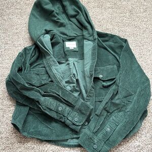 Green Corduroy Hooded Jacket